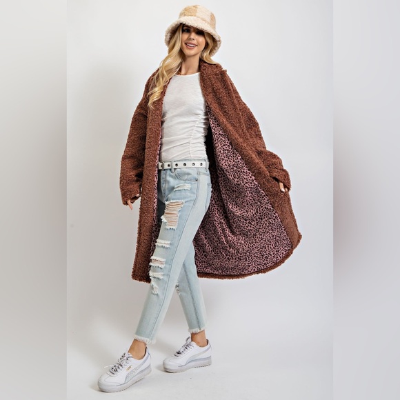 3211. LAST 1!🛑AT COST! Easel Brown Soft Shaggy Sherpa Pocketed Long Easel Coat - Picture 4 of 4